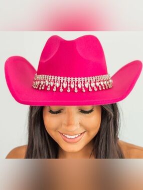 NWOT! Hot Pink Cowboy Hat with Rhinestone BLING Detail O/S